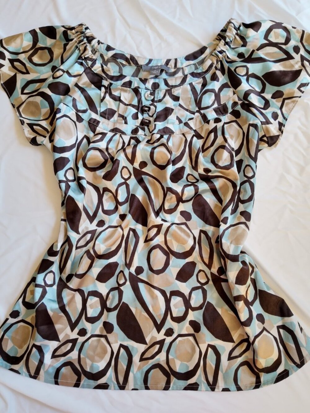 Y2K Blouse Geometric Bubble APT 9 Teal Brown Size S Vintage 2000s